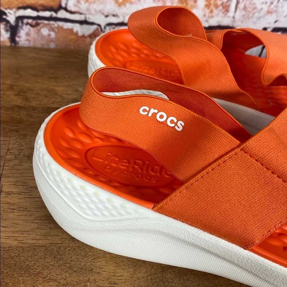 CROCS LiteRide Fresco Sling Back Vibrant Orange Strappy Sandals Sz 10 - Picture 5 of 14
